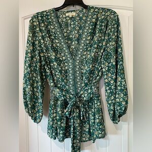 Max Studio Green Floral V-Neck Blouse
